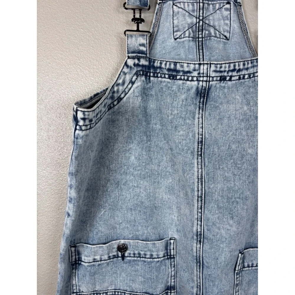 Free People Overall Smock Mini Dress XL Acid Wash Light Blue Cotton Pinafore